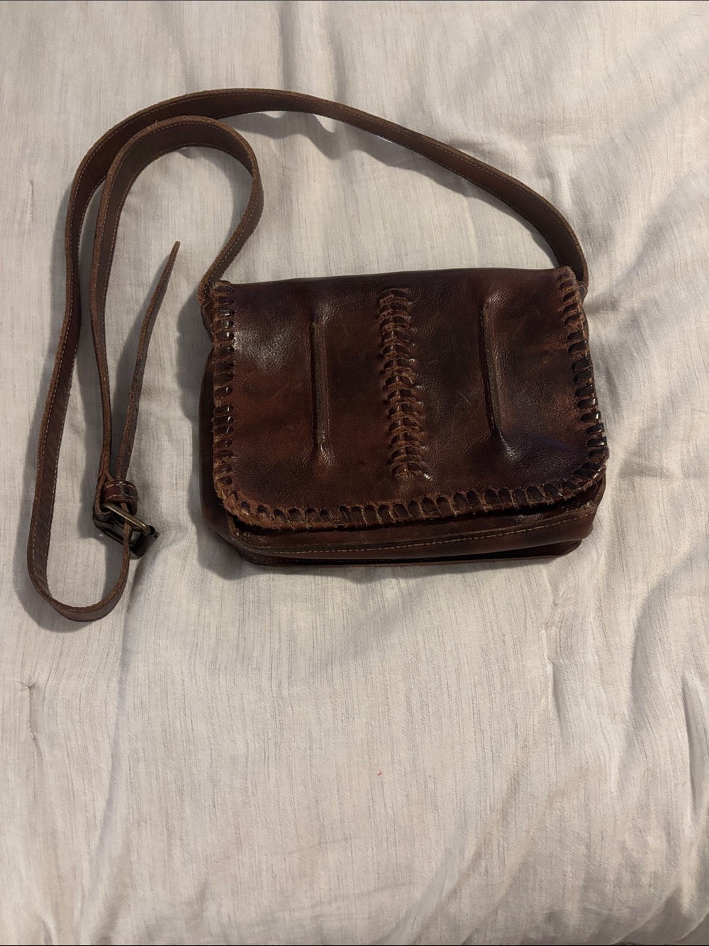 Bed Stu Dark Brown Leather Whipstitch Crossbody